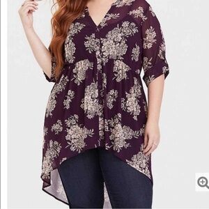 TORRID Purple Floral Chiffon Hi Lo Tunic Top Size L